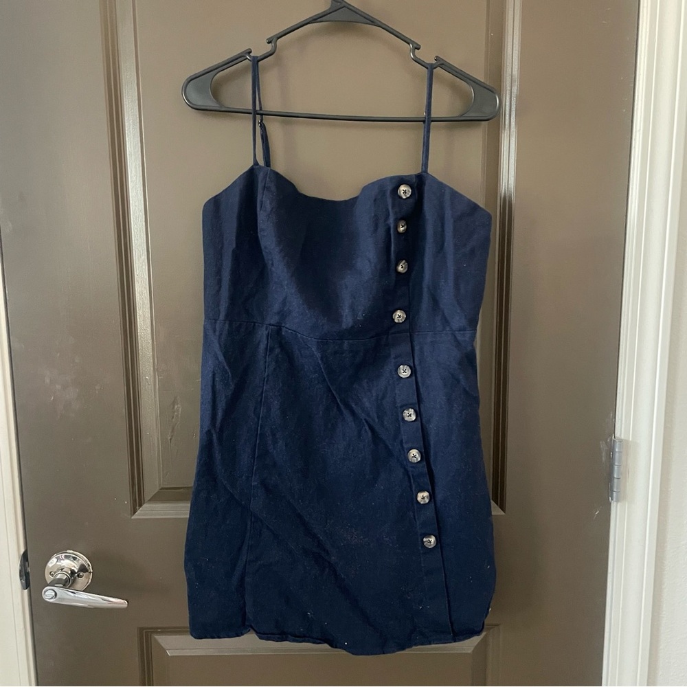 Copper Key Dark Navy Blue Button Down Smocked Back Bodycon Dress Size XL